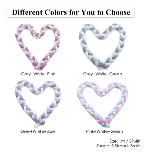 Cojín Protector Cuna Bebé 75cm/29.5in.3 Hilos Colores Mezc