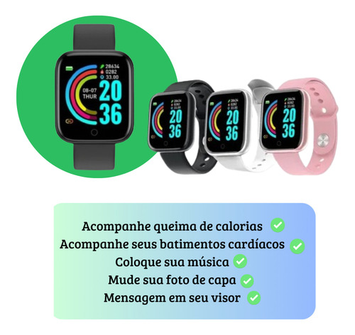 Relógio Smart Digital Connect Ecom Smatwatch D20 Fone Sem Fio BT Cor Preto