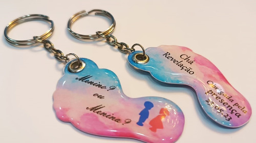 40 Chaveiro Personalizado Chá Revelação Pezinho