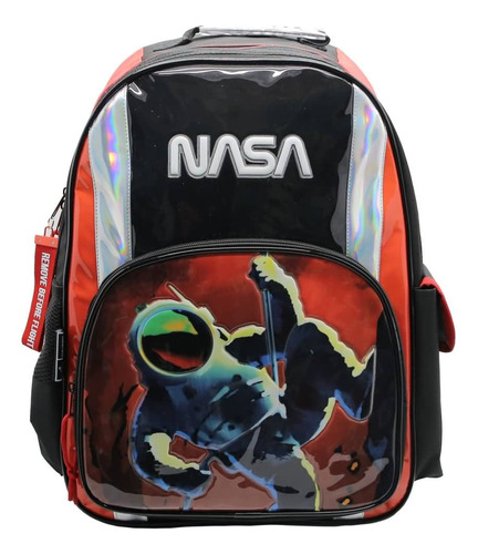 Mochila Escolar Nasa Astronauta Planeta Marte Color Negro Diseño De La Tela Liso