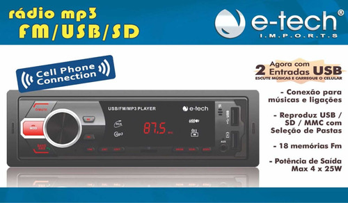  Radio Etech Com Bluetooth  Usb Aux Sd Fm Litgh Nao Toca Cd