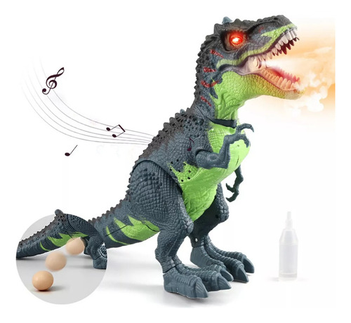Dinosaurio A Pilas Pone Huevo Tira Humo Y Hace Ruido Color Verde Oscuro