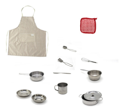 Imagen 1 de 2 de Kit Cocina Con Delantal Y Accesorios Para Niños 25-2c
