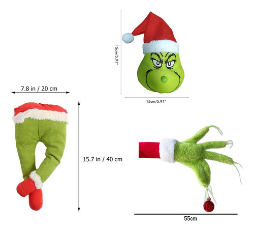 Cb Decoración Navidad Grinch Pierna Peluda Cabeza Mano Árbol