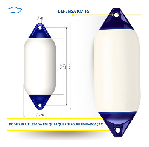 Defensa Náutica F5 29 X 77,5 Cm Branca Km - Barco Lancha
