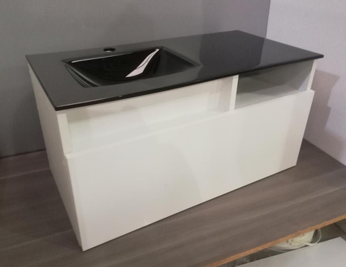 Imagen 4 de 10 de Bacha Vidrio Termoformada + Mueble Baño Colgante Pi 80x45