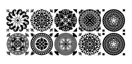 Set 10 Azulejos Marroquí En Blanco Y Negro Pegatinas Pared