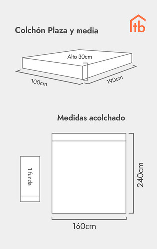 Acolchado Ushuaia Tussor 100% Algodón Tublanco 1 1/2 Plaza