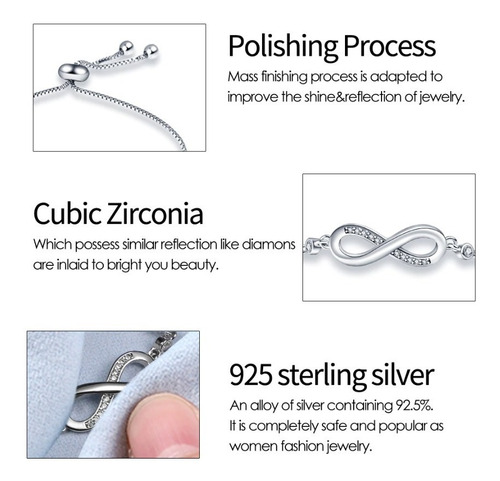 Imagen 3 de 4 de Pulsera Infinito Corazón Plata Ley 925 Mujer Joyas Elegante