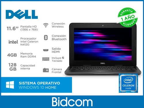 Dell Latitude 3190 Celeron 4gb 128gb Ssd 11 Color Negro - Excelente (Reacondicionado)