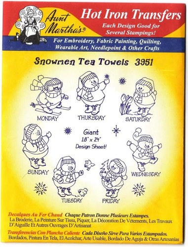Snowmen For Tea Towels  Hot Iron Embroidery Transfer By