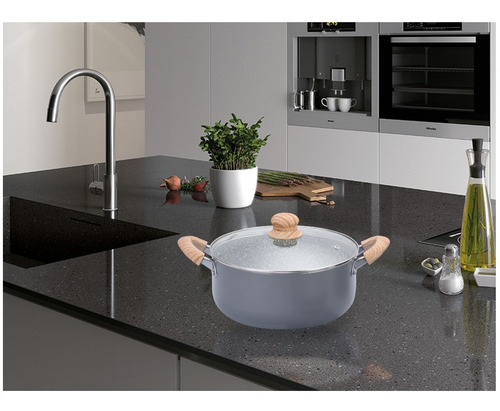 Cacerola Hudson De Aluminio C/antiadherente Granito 24 Cm Color Gris