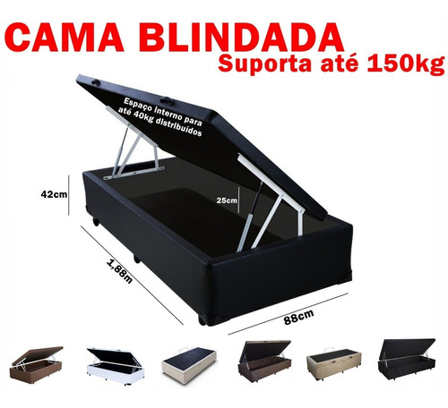 Cama Box Baú Solteiro Blindagem Fabricação Própria 88x188 Cor Corino Preto