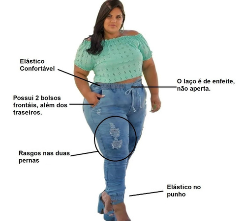 Imagem 6 de 6 de Calça Jeans Jogger Plus Size Moda Feminina Lycra Elastico Mc