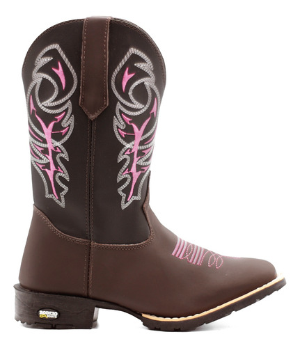 Bota Texana Feminina Delegada Rosa Bico Quadrado Com Brinde