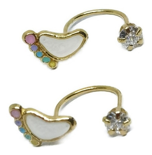 Aretes De Huella Pie Y Zirconia Tipo Telefono Oro Laminad