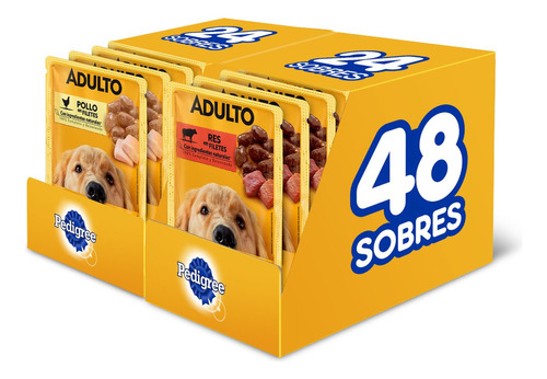 Pedigree Sobres Perro Adulto 48 Pack Sabor Res Y Sabor Pollo