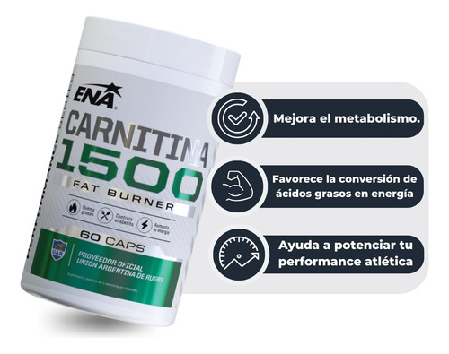 Suplemento en cápsulas ENA Sport Carnitina 1500 Mg en pote de 46.2g 60 un
