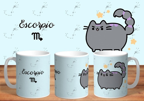 Taza - Tazón De Ceramica Sublimada Gato Kawaii: Escorpio