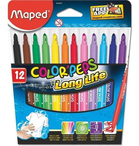 Marcadores Maped Color Peps Long Life X 12 Estuche Colores