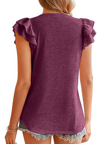 Blusa De Manga Corta A La Moda Con Cuello En V De Verano