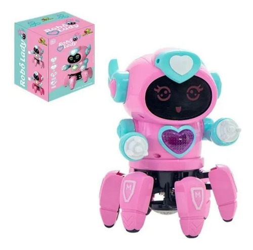 Robô Lady Face Digital Aranha Dançante Som Luz Rosa
