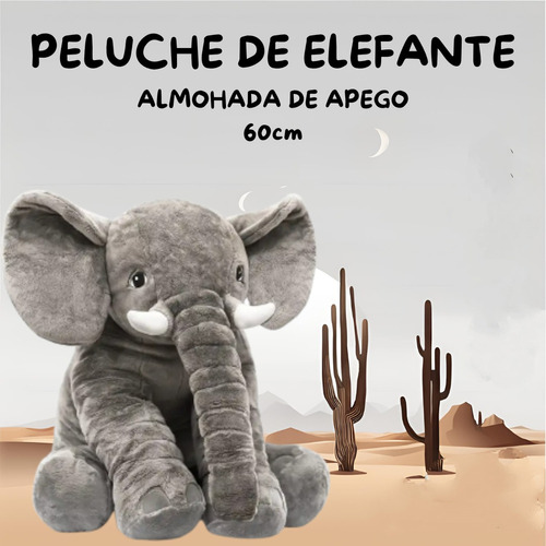 Peluche De Elefante Almohada De Apego Para Niños 60cm Gris