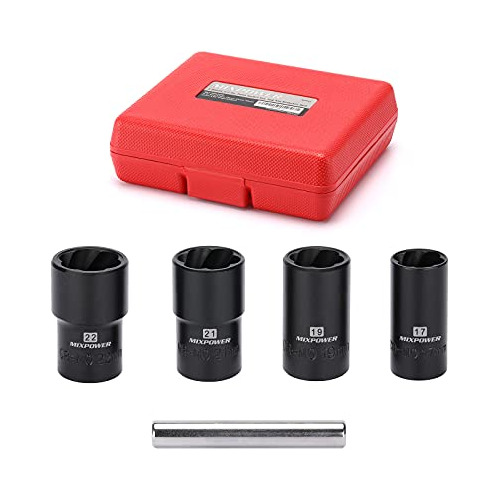 Mixpower 5 Pieces 1-2  Drive Nut And Bolt Extractor Set, Lug