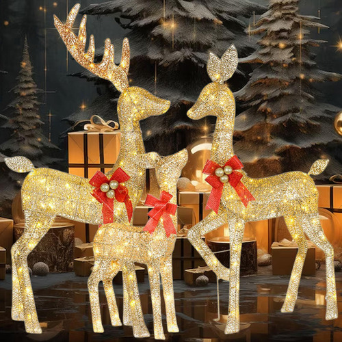 3 Adornos Navideños De Ciervos Iluminados, Familia De Renos
