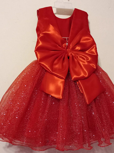 Vestido Rojo De Fiesta Para Bebe Y Nena Tul Brillos Con Moño