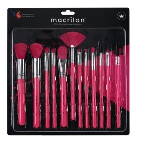 Kit Com 12 Pincéis Rosa Neon - Macrilan+brinde