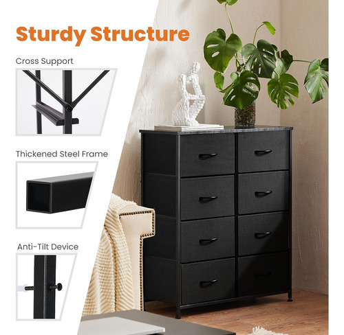 Sweetcrispy Cómoda De 8 Cajones Para Dormitorio, Muebles De