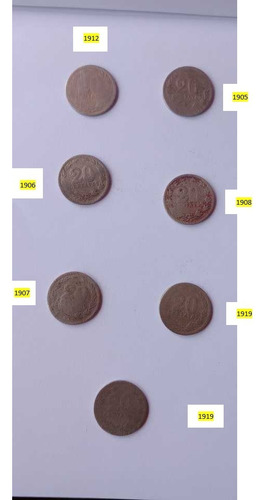 Monedas Argentinas 20 Centavos Antiguas 1905,06,07,08,12,19