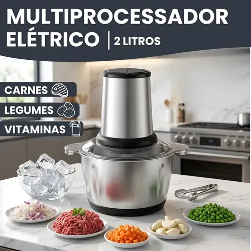 Multiprocessador de Alimentos Moedor Triturador Elétrico 2L Inox