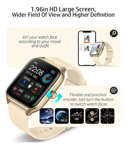 Reloj Smart Para Mujer Con Bluetooth Pantalla 1.96