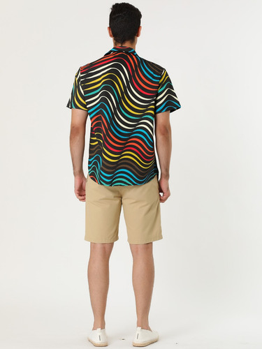 Camisa Con Bloques De Color Geométrico Irregular Manga Corta