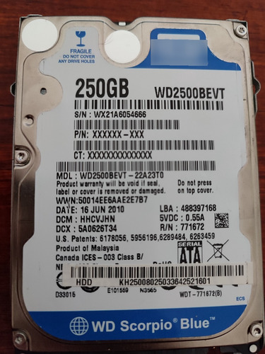 Disco Duro Wd Sata 2.5 250gb