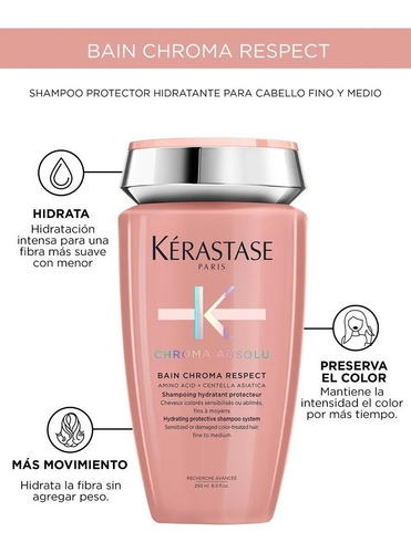 Kit Tratamiento Para Cabello Teñido Fortalece la Fibra Capilar Chroma Absolu Kerastase Shampoo Bain 250ml+ Masque 200ml