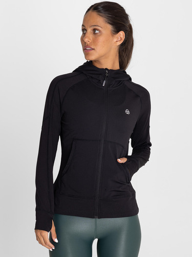 Polerón Mujer F. Zip Hoodie Warmer Negra Bsoul