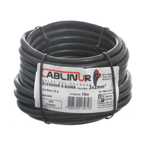 Cable Bajo Goma 3x2 Negro Rollos 50 Metros 