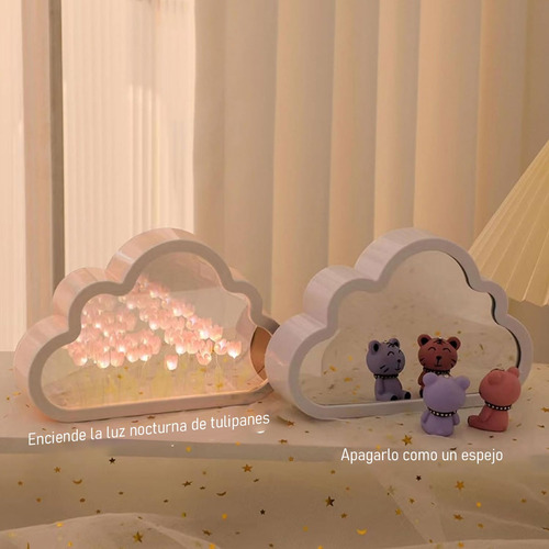 Luz Nocturna Con Espejo De Tulipán De Nube Para Dormitorio