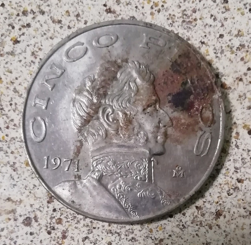 Moneda De 5 Pesos Guerrero 1971 Con Rastros De Oxidación. 