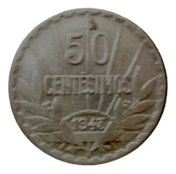 Moneda Uruguay 50 Centésimos 1943  Plata 0.720 (x256-x652