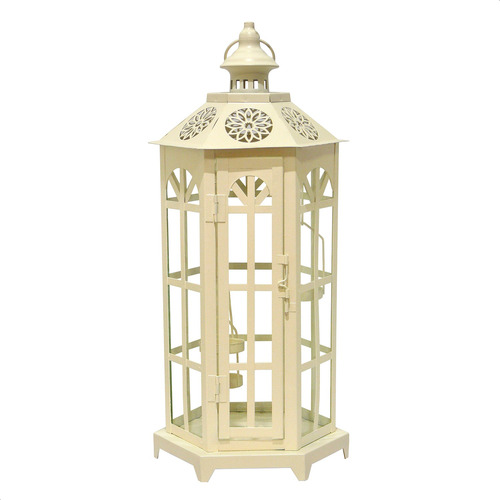 Farol Hexagonal Metal Grande 44cm C/porta Velas - Fanal Deco