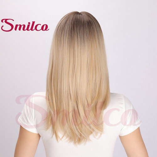 # Peluca De Pelo Liso Dorado, Flequillo De 20 Pulgadas