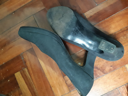 Sandalias Zapatos Negros Con Taco Cuero Comodos Talle 37 (Usado)
