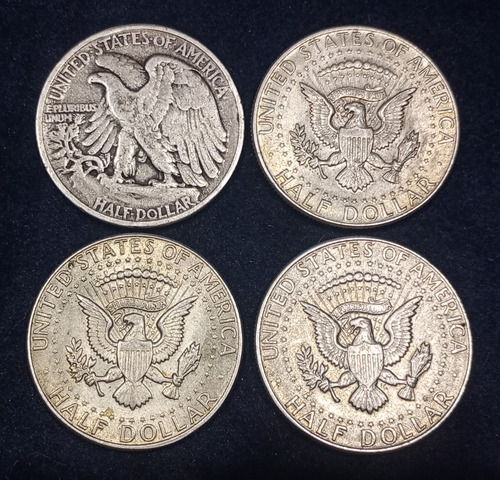Monedas Usa 1/2 Dolar Fechas Diferentes X 4 Unid. Plata. (Usado)