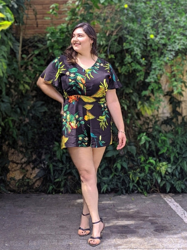 Macaquinho Feminino Plus Size Roupa De Verão Tecido Fresco 