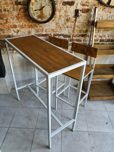 Imagen 6 de 6 de Mesa Barra Bar 100x40x105 + 4 Taburetes C/respaldo Blanco