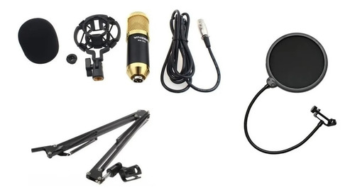 Kit Microfone Condensador + Pedestal Articulado + Pop Filter